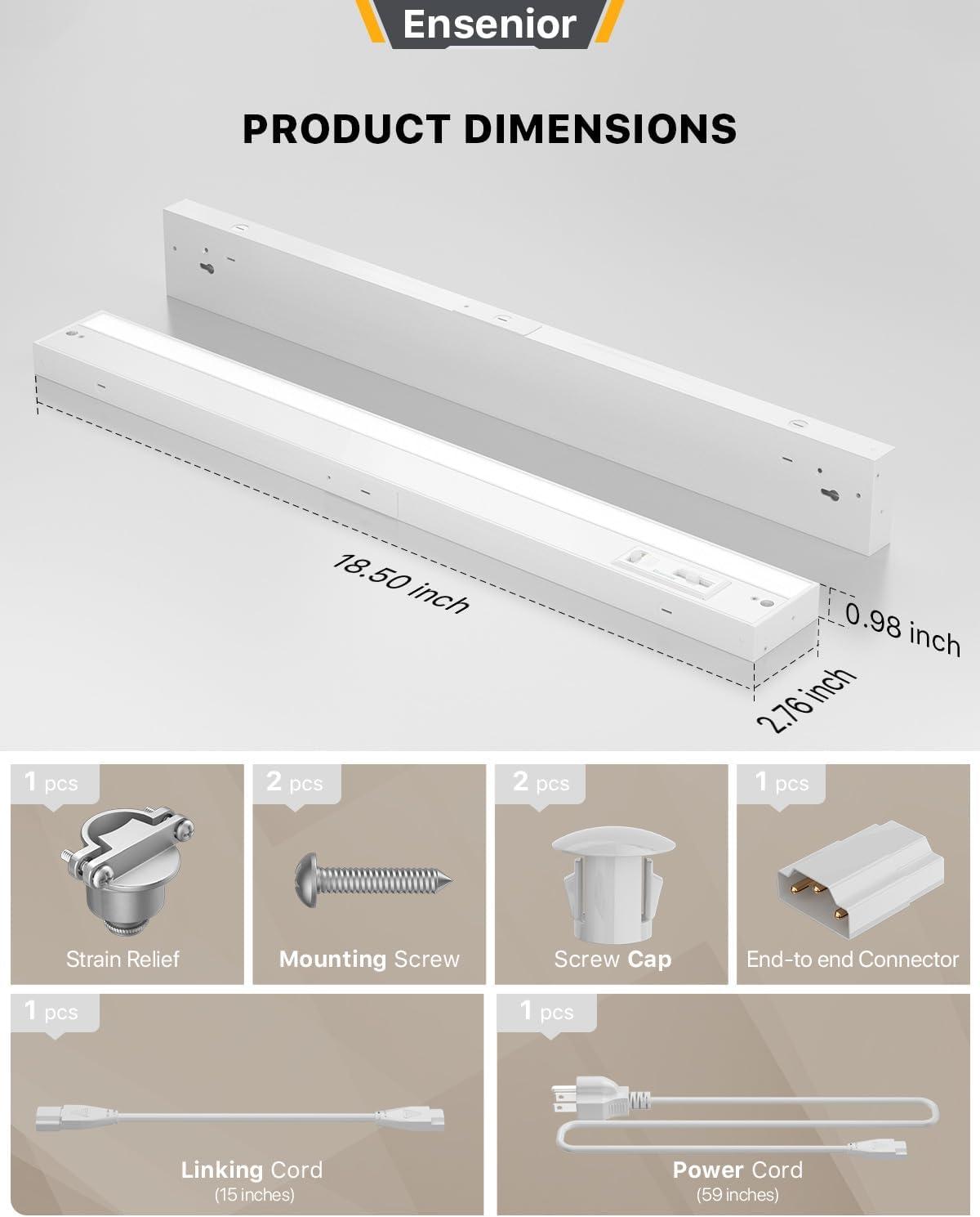 imageEnsenior 24 Inch LED Under Cabinet Lighting Hardwired or Plugin Installation 5CCT Color Selectable  2700K3000K3500K4000K5000K Dimmable Under Counter Lights for Kitchen FCC 120V 14W 930LM18 Inch