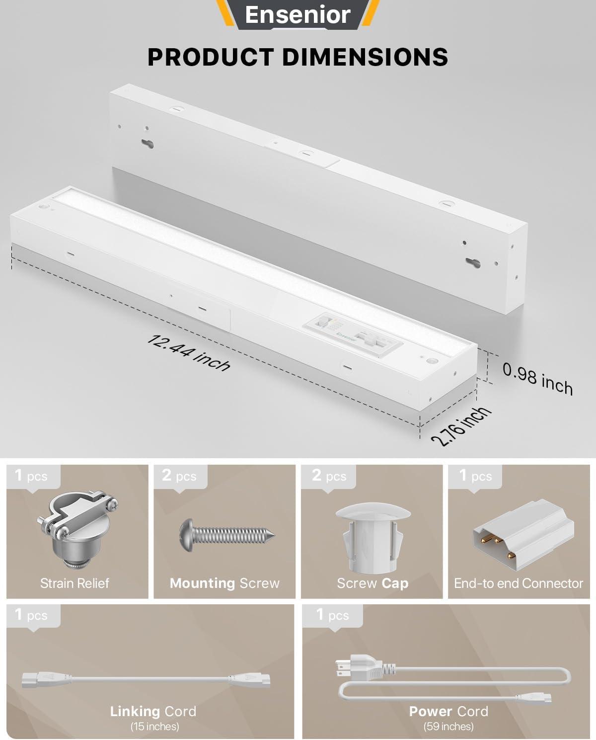 imageEnsenior 24 Inch LED Under Cabinet Lighting Hardwired or Plugin Installation 5CCT Color Selectable  2700K3000K3500K4000K5000K Dimmable Under Counter Lights for Kitchen FCC 120V 14W 930LM12 Inch
