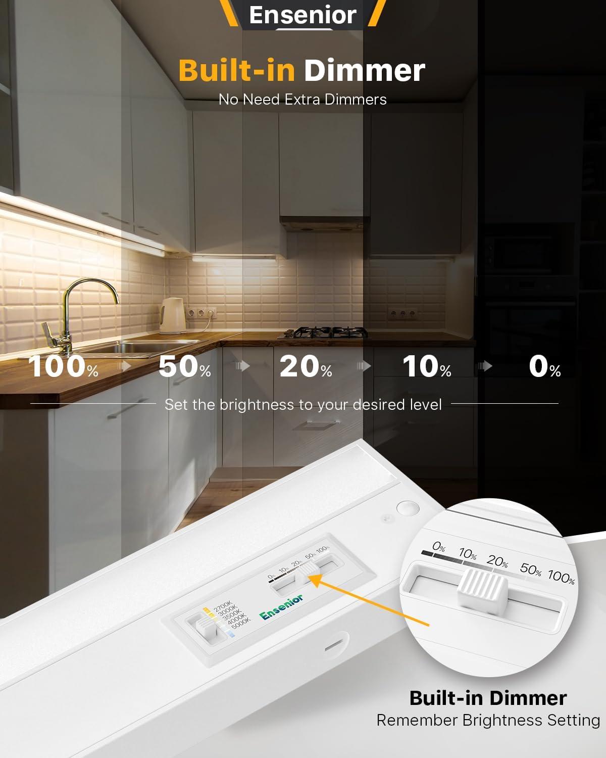 imageEnsenior 24 Inch LED Under Cabinet Lighting Hardwired or Plugin Installation 5CCT Color Selectable  2700K3000K3500K4000K5000K Dimmable Under Counter Lights for Kitchen FCC 120V 14W 930LM12 Inch