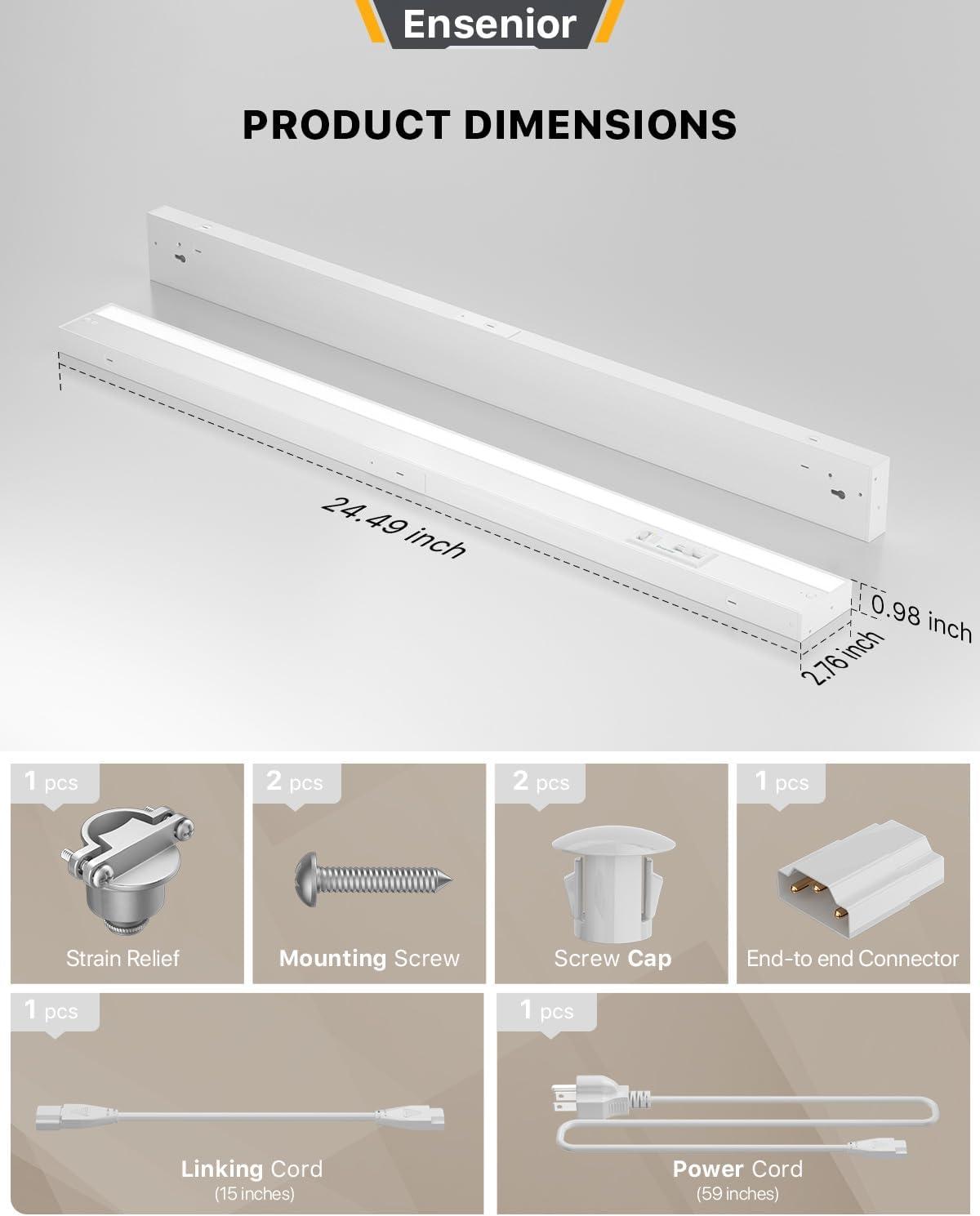 imageEnsenior 24 Inch LED Under Cabinet Lighting Hardwired or Plugin Installation 5CCT Color Selectable  2700K3000K3500K4000K5000K Dimmable Under Counter Lights for Kitchen FCC 120V 14W 930LM24 Inch