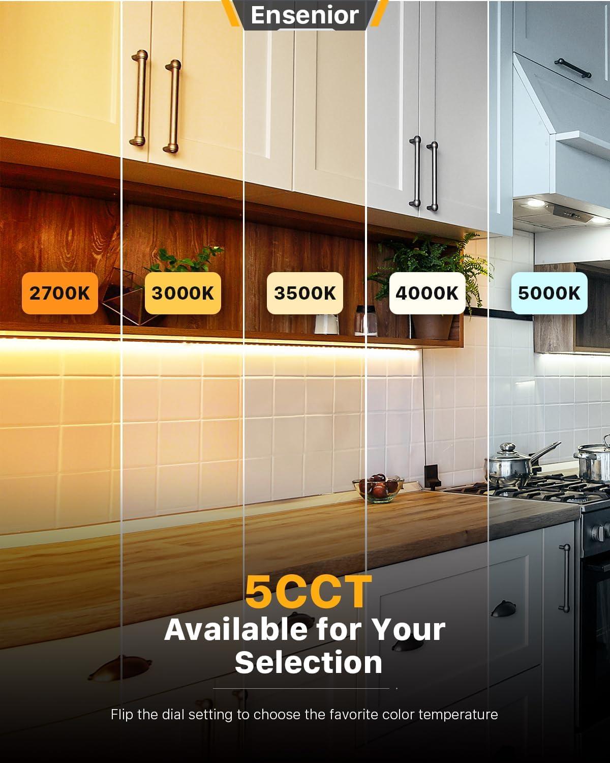 imageEnsenior 24 Inch LED Under Cabinet Lighting Hardwired or Plugin Installation 5CCT Color Selectable  2700K3000K3500K4000K5000K Dimmable Under Counter Lights for Kitchen FCC 120V 14W 930LM24 Inch