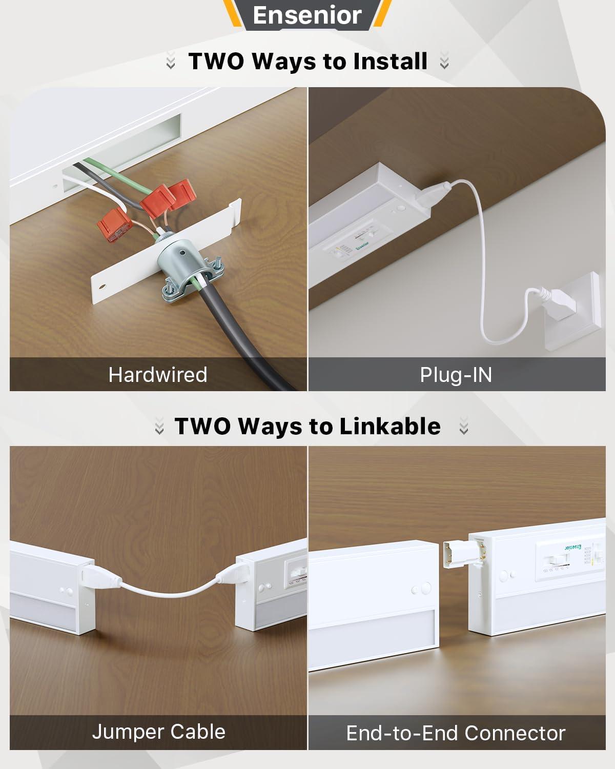 imageEnsenior 24 Inch LED Under Cabinet Lighting Hardwired or Plugin Installation 5CCT Color Selectable  2700K3000K3500K4000K5000K Dimmable Under Counter Lights for Kitchen FCC 120V 14W 930LM12 Inch