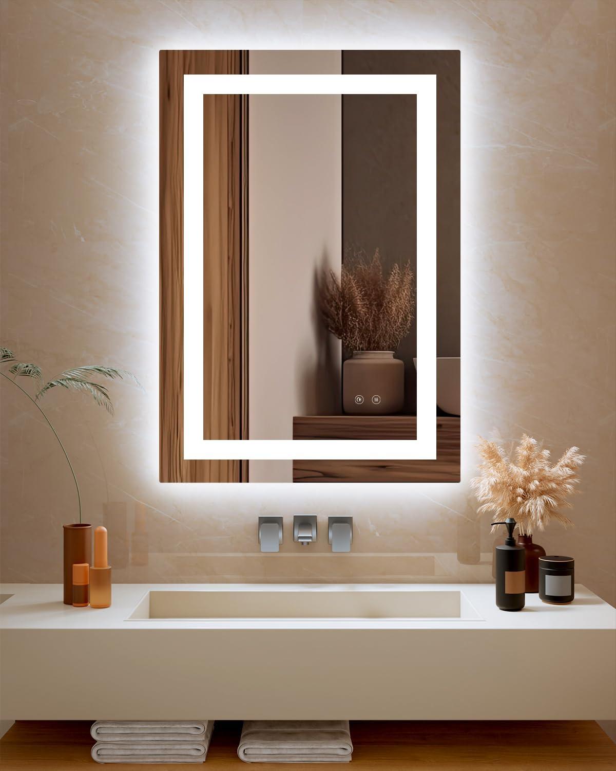 imageEnsenior LED Bathroom Mirror 30quotx 36quot with Front and Backlight Stepless Dimmable Wall Mirrors with AntiFog ShatterProof Memory 3 Colors Modern LED Vanity MirrorFCC32L x 24W