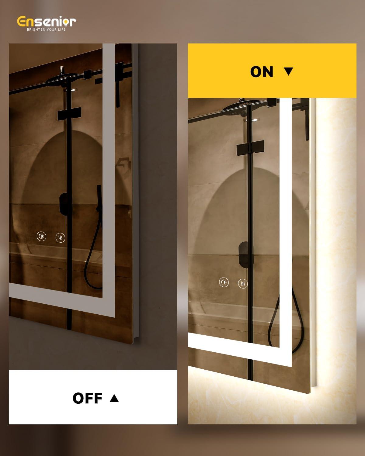 imageEnsenior LED Bathroom Mirror 30quotx 36quot with Front and Backlight Stepless Dimmable Wall Mirrors with AntiFog ShatterProof Memory 3 Colors Modern LED Vanity MirrorFCC36L x 30W