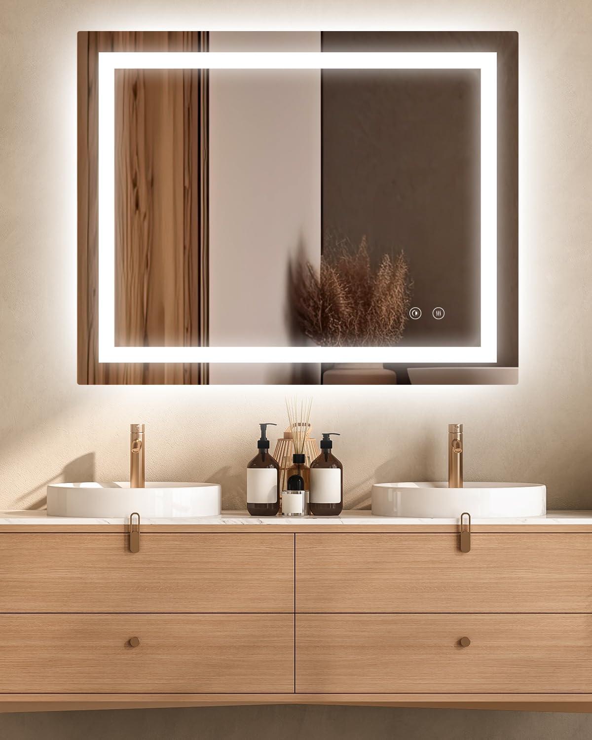 imageEnsenior LED Bathroom Mirror 30quotx 36quot with Front and Backlight Stepless Dimmable Wall Mirrors with AntiFog ShatterProof Memory 3 Colors Modern LED Vanity MirrorFCC32L x 40W
