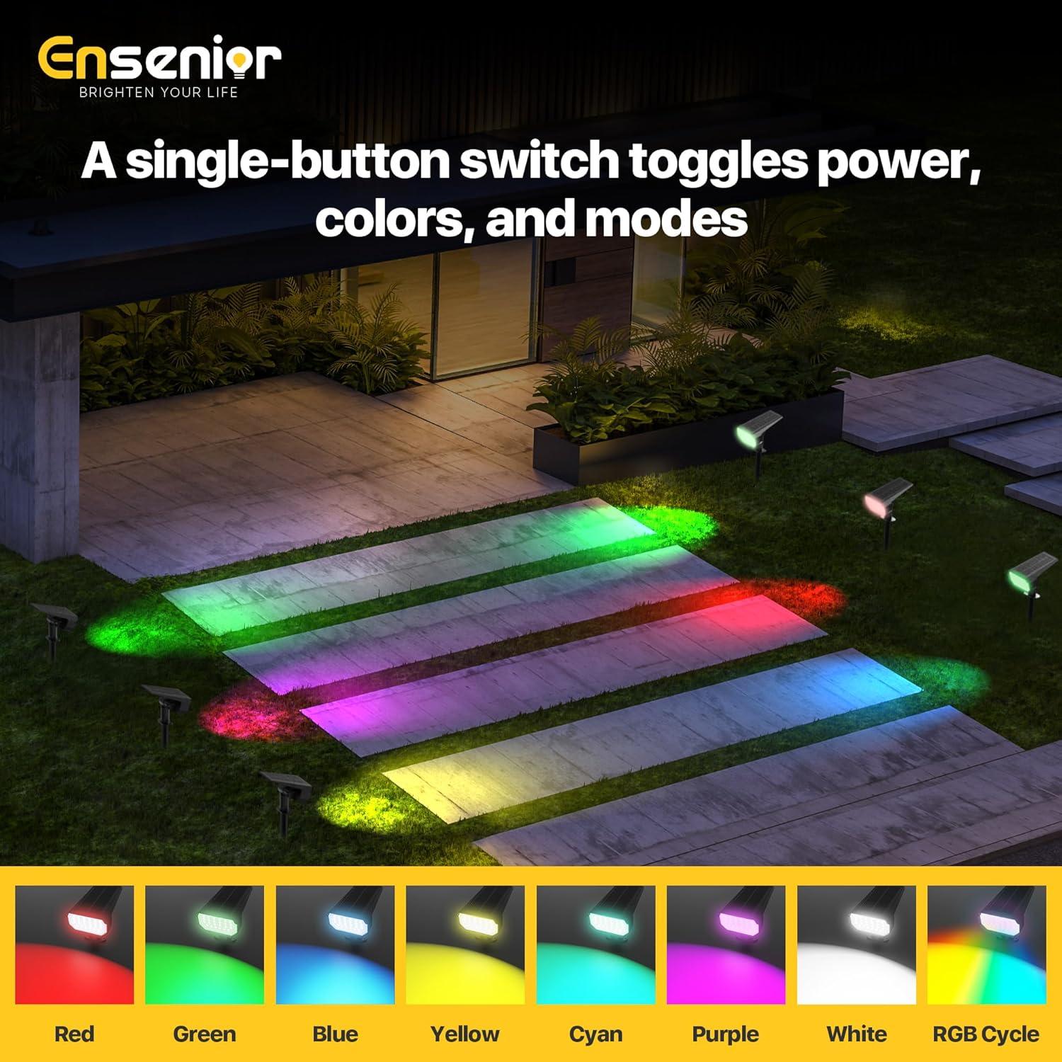 imageEnsenior Solar Spotlights Outdoor Waterproof RGB 71 Color Changing Mode Outdoor Landscape Lighting Automatic ONOff Solar Powered Spotlight for Yard Garden Pathway 6PackRGB Red  Green  Blue