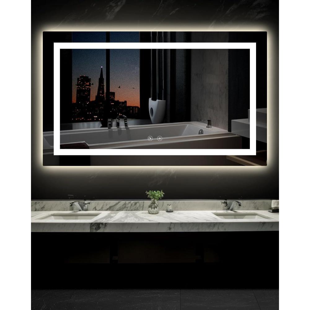 imageEnsenior LED Bathroom Mirror 30quotx 36quot with Front and Backlight Stepless Dimmable Wall Mirrors with AntiFog ShatterProof Memory 3 Colors Modern LED Vanity MirrorFCC60L x 36W