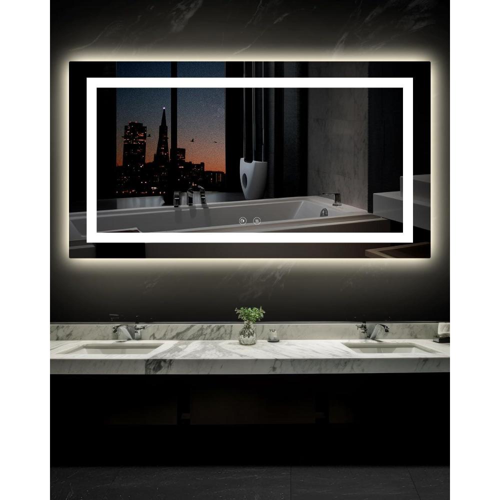 imageEnsenior LED Bathroom Mirror 30quotx 36quot with Front and Backlight Stepless Dimmable Wall Mirrors with AntiFog ShatterProof Memory 3 Colors Modern LED Vanity MirrorFCC55L x 30W