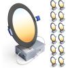 imageEnsenior 12 Pack 6 Inch LED Recessed Ceiling Light Dimmable 2700K5000K 5CCT 1200LM 12W 120V High Brightness Canless Wafer Downlight  ETLampampFCCampampIC5000k4000k3500k3000k2700k  5cct Black