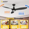 imageEnsenior 52 Inch Smart Ceiling Fans with Lights and Remote Control via Alexa Google Voice App 6 Speeds Reversible DC Motor 3000K6000K Dimmable LED Black bedroom ceiling fan with lights  3 Blades3Blade
