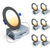 imageEnsenior 6 Pack 4 Inch LED Recessed Light Dimmable 3000K Warm White 750LM High Brightness 9W 120V Damp Rated UltraThin Canless Wafer Ceiling Light  ETL ampamp FCC ampamp IC5000k4000k3500k3000k2700k  5cct Black