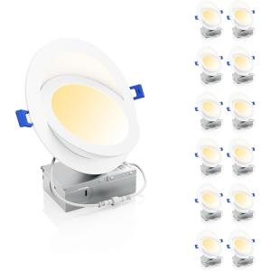 imageEnsenior 12 Pack 4 inch 5CCT LED Gimbal Led Recessed Light with Junction Box 36090 Adjustable Directional Eyeball Lighting Dimmable 2700K3000K3500K4000K5000K 950LM 10W85WETLampampFCC6 Inch