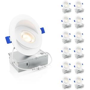 imageEnsenior 12 Pack 4 inch 5CCT LED Gimbal Led Recessed Light with Junction Box 36090 Adjustable Directional Eyeball Lighting Dimmable 2700K3000K3500K4000K5000K 950LM 10W85WETLampampFCC4 Inch