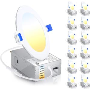 imageEnsenior 12 Pack 6 Inch LED Recessed Ceiling Light Dimmable 2700K5000K 5CCT 1200LM 12W 120V High Brightness Canless Wafer Downlight  ETLampampFCCampampIC6000k5000k4000k3500k3000k2700k  6cct white
