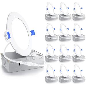imageEnsenior 12 Pack 6 Inch LED Recessed Ceiling Light Dimmable 2700K5000K 5CCT 1200LM 12W 120V High Brightness Canless Wafer Downlight  ETLampampFCCampampIC4000k  Cool White