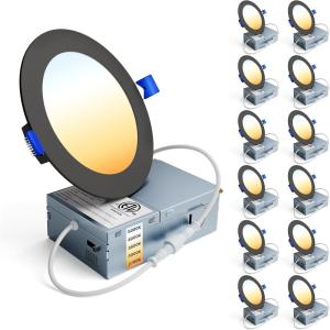 imageEnsenior 12 Pack 6 Inch LED Recessed Ceiling Light Dimmable 2700K5000K 5CCT 1200LM 12W 120V High Brightness Canless Wafer Downlight  ETLampampFCCampampIC5000k4000k3500k3000k2700k  5cct Black