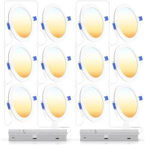 imageEnsenior 12 Pack 6 Inch LED Recessed Ceiling Light with Central Junction Box Kit Dimmable 2700K5000K 5CCT 1050LM 12W 120V UltraThin Canless Wafer Downlight  ETL ampamp FCC ampamp IC ampamp Damp Rated