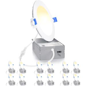 imageEnsenior 12 Pack 6 Inch LED Recessed Light Dimmable 5000K Daylight 1200LM High Brightness 12W 120V Damp Rated ERL12XETL UltraThin Canless Wafer Light  ETL ampamp FCC ampamp IC5000k4000k3500k3000k2700k  5cct White
