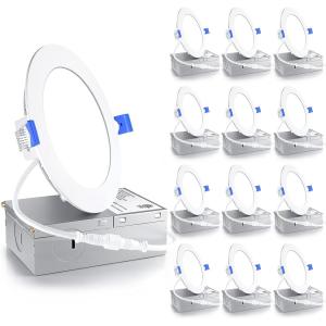 imageEnsenior 12 Pack 6 Inch LED Recessed Light Dimmable 5000K Daylight 1200LM High Brightness 12W 120V Damp Rated ERL12XETL UltraThin Canless Wafer Light  ETL ampamp FCC ampamp IC2700k  Soft White