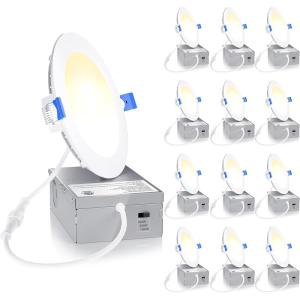imageEnsenior 12 Pack 6 Inch LED Recessed Light Dimmable 5000K Daylight 1200LM High Brightness 12W 120V Damp Rated ERL12XETL UltraThin Canless Wafer Light  ETL ampamp FCC ampamp IC5000k4000k3000k  3cct White