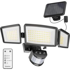 imageEnsenior 1800LM Solar Flood Lights Outdoor Motion Sensor Outdoor Light 6500K IP65 Waterproof Separate Solar Panel Solar Security Light with 5 Sensor Modes and 3 Adjustable Head for Yard BlackBlack