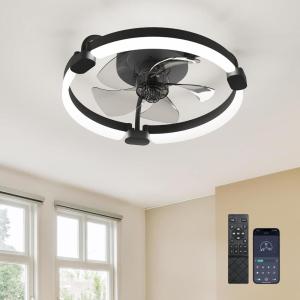 imageEnsenior 20 Low Profile Ceiling Fans with Lights and Remote Fandelier Ceiling Fan Flush Mount APP Control 6 Speed ampamp 3000K6500K Stepless Dimmable Small Ceiling Fan with Light for Bedroom  BlackBlack