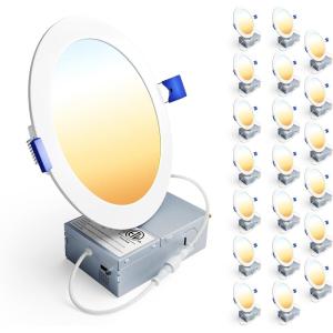 imageEnsenior 20 Pack 4 Inch LED Recessed Ceiling Light Dimmable 2700K5000K 5CCT 750LM 9W 120V High Brightness Canless Wafer Downlight  ETLampampFCCampampIC6 inch