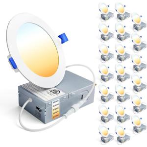imageEnsenior 20 Pack 4 Inch LED Recessed Ceiling Light Dimmable 2700K5000K 5CCT 750LM 9W 120V High Brightness Canless Wafer Downlight  ETLampampFCCampampIC4 inch