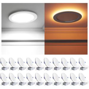 imageEnsenior 20 Pack 6 Inch LED Recessed Ceiling Light with Night Light Dimmable 2700K5000K 5CCT 1050LM 12W 120V High Brightness Canless Wafer Downlight  FCC4 Inch