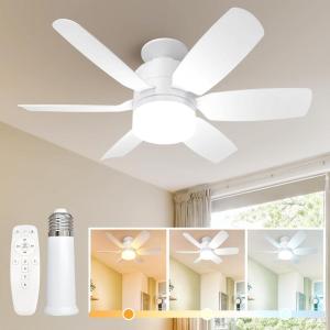 imageEnsenior 205 Inch Socket Fan Light with Remote Dimmable Light Socket Ceiling Fan 3000K6000K 6 Speeds 1800LM Screw in Ceiling Fan with Light Bulb for Bedroom Kitchen Living Room1 Pack