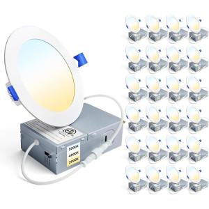 imageEnsenior 24 Pack 6 Inch LED Recessed Ceiling Light Dimmable 2700K5000K 5CCT 1200LM 12W 120V High Brightness Canless Wafer Downlight  ETLampampFCCampampIC5000k4000k3000k  3cct White