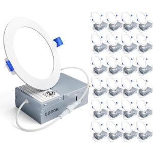 imageEnsenior 24 Pack 6 Inch LED Recessed Ceiling Light Dimmable 2700K5000K 5CCT 1200LM 12W 120V High Brightness Canless Wafer Downlight  ETLampampFCCampampIC5000k  Daylight