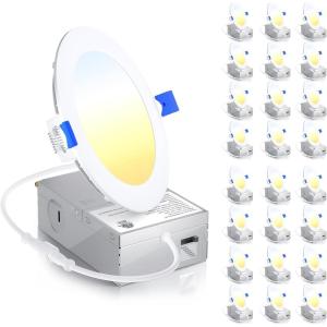 imageEnsenior 24 Pack 6 Inch LED Recessed Ceiling Light Dimmable 2700K5000K 5CCT 1200LM 12W 120V High Brightness Canless Wafer Downlight  ETLampampFCCampampIC6000k5000k4000k3500k3000k2700k  6cct white