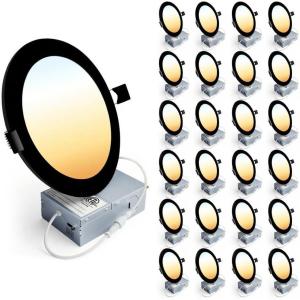 imageEnsenior 24 Pack 6 Inch LED Recessed Ceiling Light Dimmable 2700K5000K 5CCT 1200LM 12W 120V High Brightness Canless Wafer Downlight  ETLampampFCCampampIC5000k4000k3500k3000k2700k  5cct Black