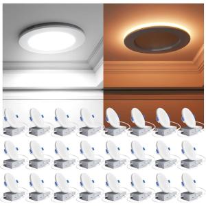 imageEnsenior 24 Pack 6 Inch LED Recessed Ceiling Light with Night Light Dimmable 2700K5000K 5CCT 1050LM 12W 120V High Brightness Canless Wafer Downlight  FCC4 Inch