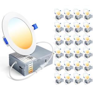 imageEnsenior 24 Pack 6 Inch LED Recessed Light Dimmable 6000K Clear White 1200LM High Brightness 12W 120V Damp Rated UltraThin Canless Wafer Ceiling Light  ETL ampamp FCC ampamp IC5000k4000k3500k3000k2700k  5cct white