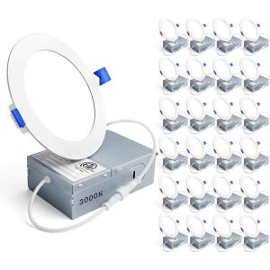 imageEnsenior 24 Pack 6 Inch LED Recessed Light Dimmable 6000K Clear White 1200LM High Brightness 12W 120V Damp Rated UltraThin Canless Wafer Ceiling Light  ETL ampamp FCC ampamp IC3000k  Warm White