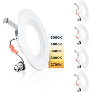 imageEnsenior 4 Inch LED Can Lights 4 Pack Dimmable Retrofit Led Recessed Lighting 5CCT Adjustable Color Temperature 2700K5000K 7W77W 700LM IC ampamp Damp Rated FCC6 Inch