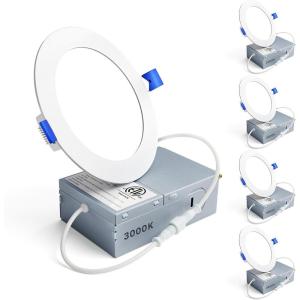 imageEnsenior 4 Pack 6 Inch LED Recessed Light Dimmable 2700K5000K 5CCT 1200LM High Brightness 12W 120V Damp Rated UltraThin Canless Wafer Ceiling Light  ETL ampamp FCC ampamp IC3000k  Warm White