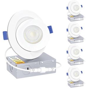 imageEnsenior 4 Pack 6 inch Gimbal Led Recessed Lighting 90 Rotatable and 5CCT Selectable Dimmable Eyeball Recessed Lights Canless Angled Adjustable Ceiling Downlight 1200LM 12W115WFCC Certified4 Pack