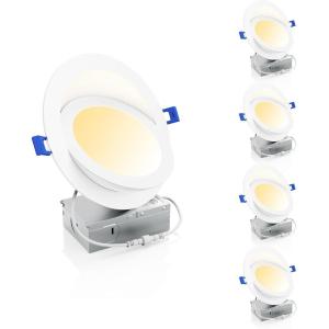imageEnsenior 4 Pack 6 inch LED Eyeball Recessed Lighting 36090 Rotatable and 2700K5000K Selectable Dimmable Gimbal Recessed Lights Canless Angled Adjustable Ceiling Downlight 1300LM 13W115WFCC6 Inch