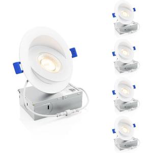 imageEnsenior 4 Pack 6 inch LED Eyeball Recessed Lighting 36090 Rotatable and 2700K5000K Selectable Dimmable Gimbal Recessed Lights Canless Angled Adjustable Ceiling Downlight 1300LM 13W115WFCC4 Inch