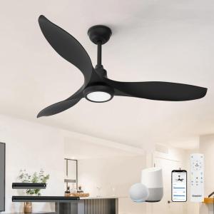 imageEnsenior 52 Inch Smart Ceiling Fans with Lights and Remote Control via Alexa Google Voice App 6 Speeds Reversible DC Motor 3000K6000K Dimmable LED Black bedroom ceiling fan with lights  3 Blades3Blade