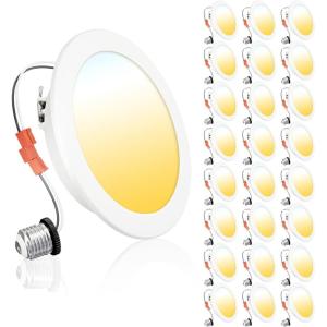 imageEnsenior 56 Inch 5CCT LED Can Lights 24 Pack Retrofit Led Recessed Lighting Baffle Trim Dimmable 9W110W 1000LM 2700K3000K3500K4000K5000K Selectable IC Rated  ETL ampamp FCC5000k4000k3500k3000k2700k  5cct White