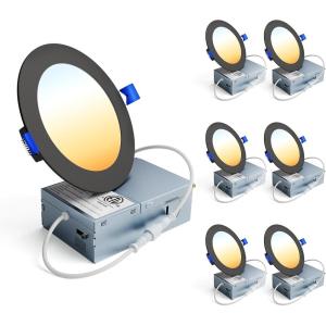 imageEnsenior 6 Pack 4 Inch LED Recessed Light Dimmable 3000K Warm White 750LM High Brightness 9W 120V Damp Rated UltraThin Canless Wafer Ceiling Light  ETL ampamp FCC ampamp IC5000k4000k3500k3000k2700k  5cct Black