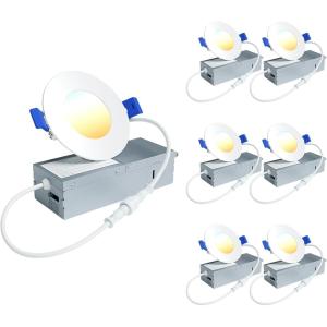 imageEnsenior 6 Pack 4 Inch LED Recessed Light Dimmable 3000K Warm White 750LM High Brightness 9W 120V Damp Rated UltraThin Canless Wafer Ceiling Light  ETL ampamp FCC ampamp IC5000k4000k3500k3000k2700k  5cct White