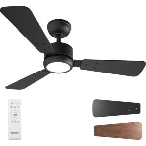 imageEnsenior Ceiling Fans with Lights 42 Inch Low Profile Ceiling Fan with Light and Remote Flush Mount 3CCT Reversible Motor Noiseless Black Ceiling Fan for Bedroom and Living RoomBlack