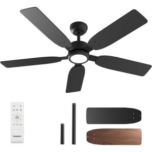 imageEnsenior Ceiling Fans with Lights and Remote 52 Inch Black Ceiling Fan with Light 6 Speeds 3CCT Noiseless Reversible DC Motor Modern Ceiling Fan for Bedroom and Living Room  5 Blades5Blade
