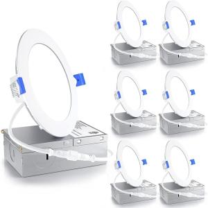 imageEnsenior 6 Pack 6 Inch LED Recessed Light Dimmable 3000K5000K 3CCT 1050LM High Brightness 12W 120V Damp Rated UltraThin Canless Wafer Ceiling Light  ETL ampamp FCC ampamp IC5000k  Daylight