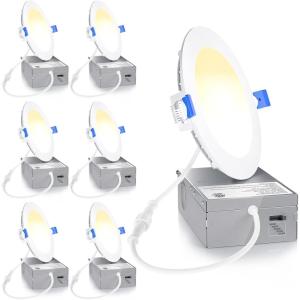 imageEnsenior 6 Pack 6 Inch LED Recessed Light Dimmable 3000K5000K 3CCT 1050LM High Brightness 12W 120V Damp Rated UltraThin Canless Wafer Ceiling Light  ETL ampamp FCC ampamp IC5000k4000k3500k3000k2700k  5cct White